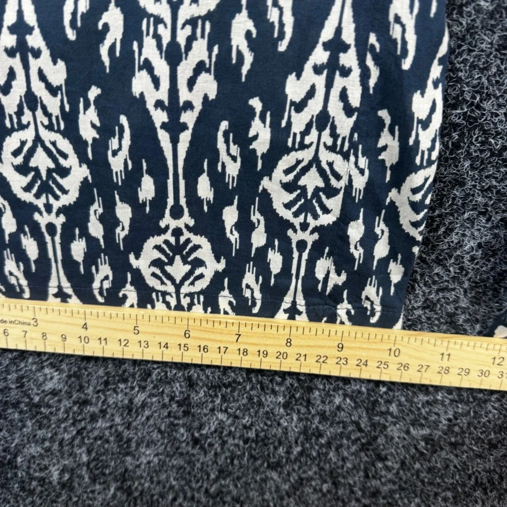 Zara Womens Small Navy Blue Cream Ikat Damask Wide Leg High Waist Linen Pants
